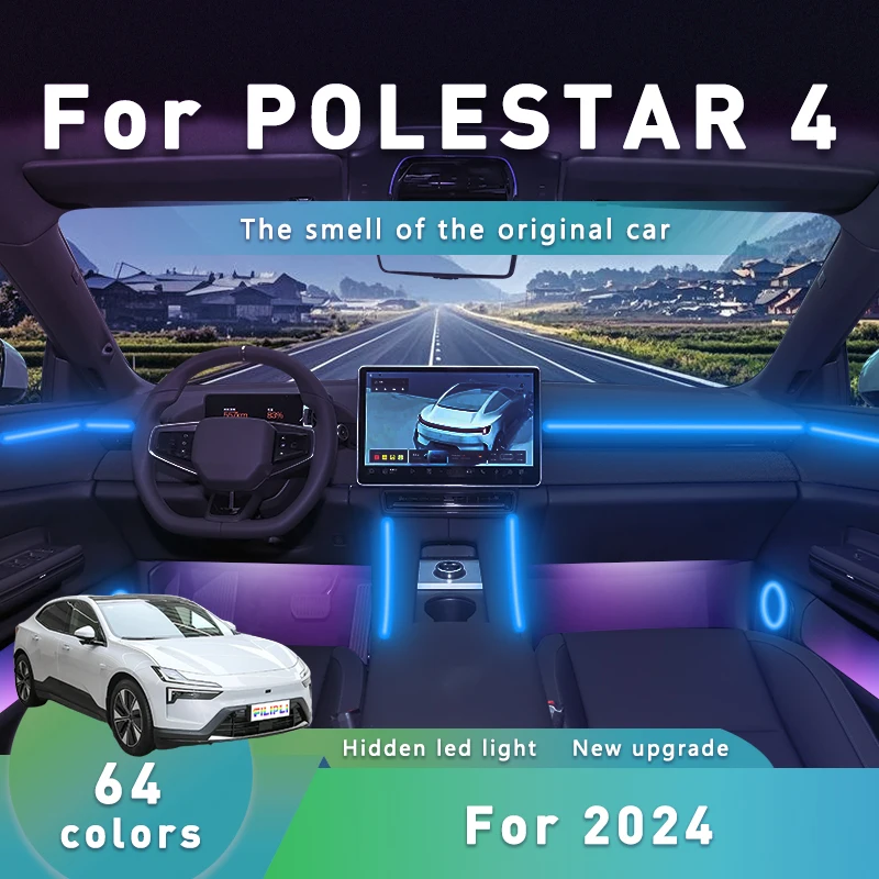 

FILIPLI для POLESTAR 4 для 2024, беспроводной автомобильный акриловый светильник с управлением через приложение, синхронизация музыки, 64 цвета, светодиодный внутренний светильник