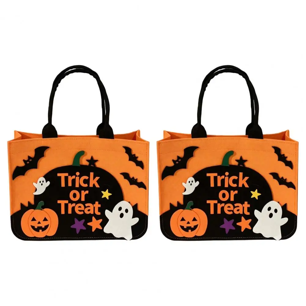 Pumpkin Halloween Bag Felt Goodie Bag with Pumpkin Ghost Patches, Large Candy Candy Tote for Kids,Haunted House Decor