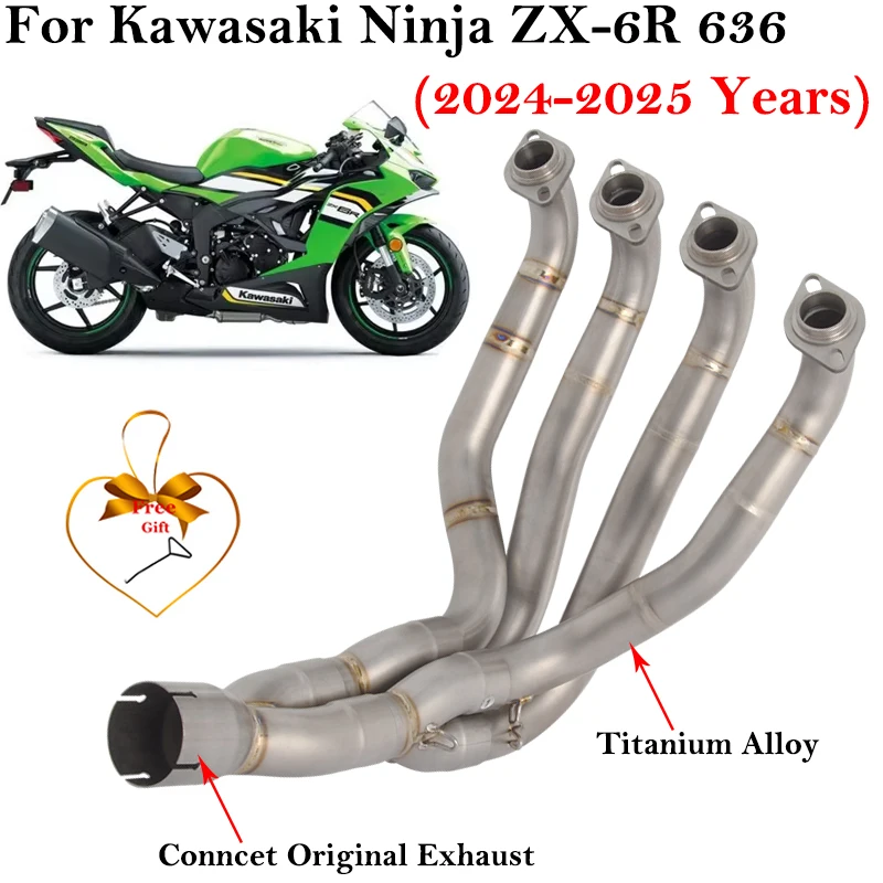 

Slip On For Kawasaki Ninja ZX6R ZX-6R 636 2024 2025 Motorcycle Exhaust Escape Systems Titanium Alloy Front Link Pipe Muffler