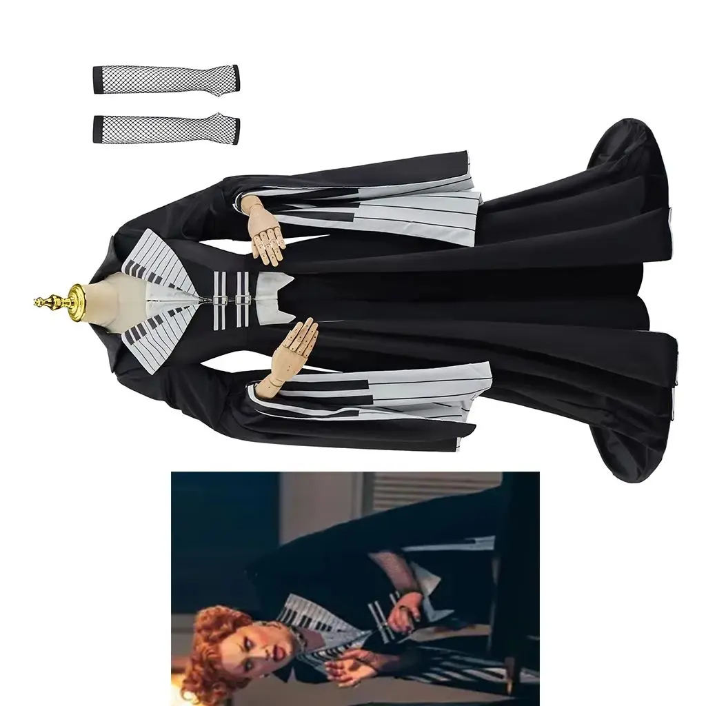 

TV The Devil's Cosplay Chord Jinkx Costume Women Gothic Black Dress Suit Halloween Party Theatre Pianist Stage Show Ball Gown