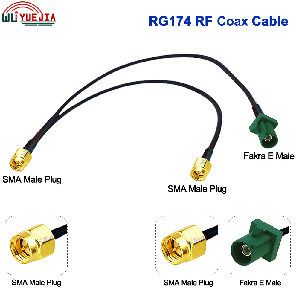 Y Type 1 to 2 Cable SMA Male Plug to Green Fakra E Male Plug+Fakra E Female Jack Connector 50ohm RF Coaxial Cable Jumper Pigtail