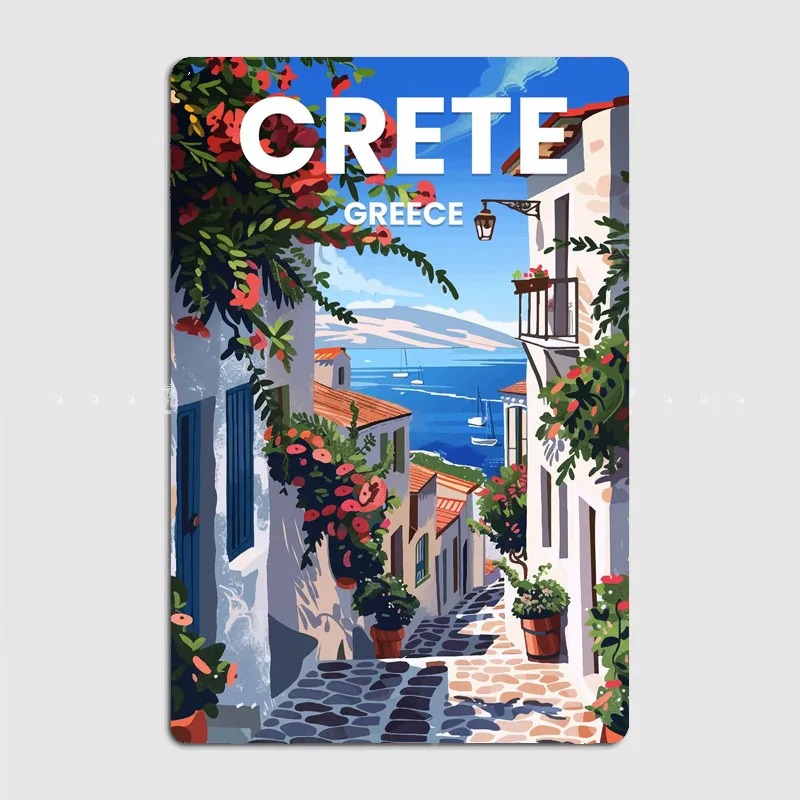 Island of Crete Vintage Travel Scenery Poster Metal Sign Mural Plates Club Tin Home Decor Room Decoration Wall Decor