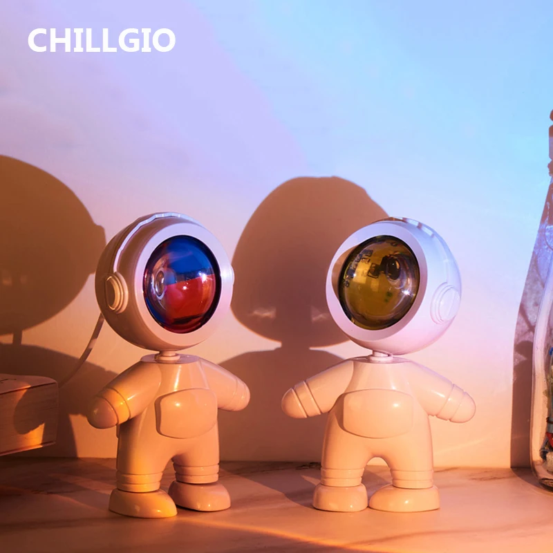 CHILLGIO Astronaut Robot Atmosphere Projector Room Decor Desk Light Photo Sunset Rainbow Dawn Night Led Touchable RGB Mini Lamps