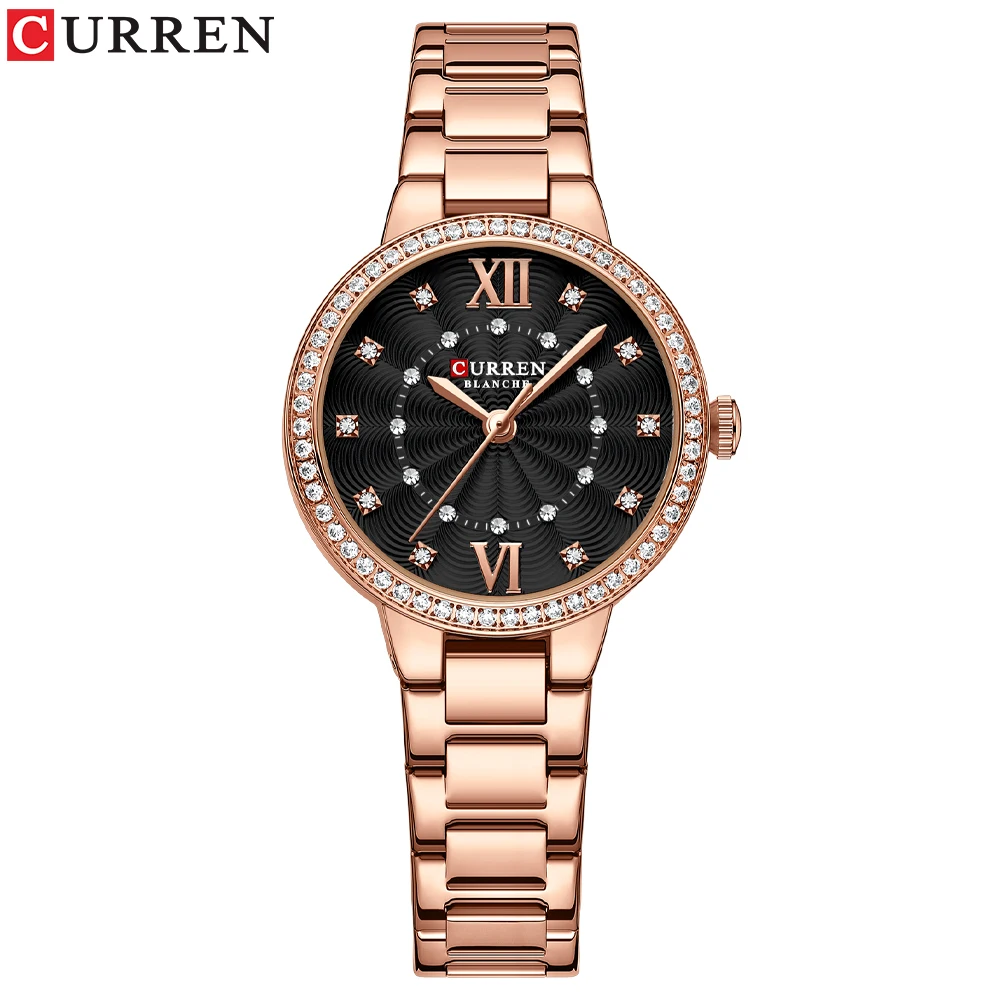 CURREN 9085 Roman Numeral Quartz Watch for Ladies, Small Dial Diamond-studded Ultra-thin Waterproof Stainless Steel Wristwatch