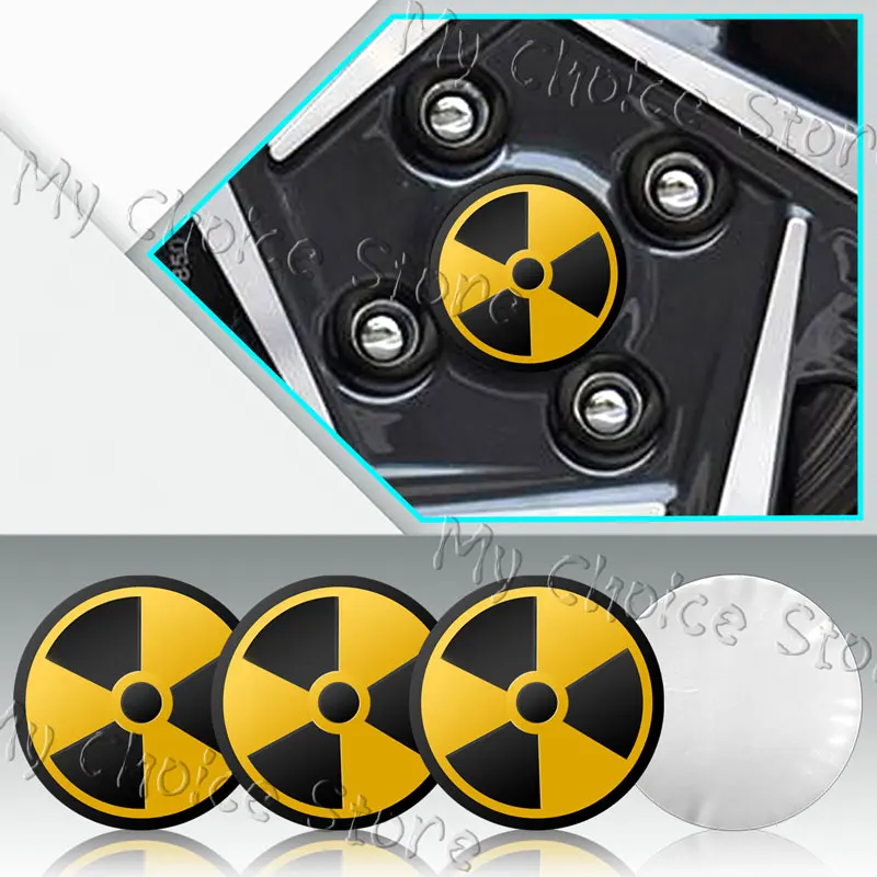 Danger Nuclear Bomb Weapon Sign Logo Emblem Aluminum Car Wheel Center Cover Sticker Hub Cap Decals For Universal Cars Decor 4Pcs