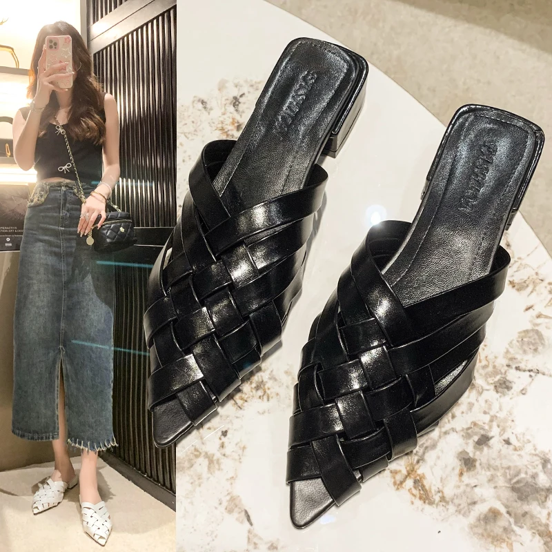 

2025 Hollow Women Sandals Shoes Low Heels Designer Summer Luxury Dress New Brand Mesh Slingback Sexy Casual Zapatos Mujer Pumps