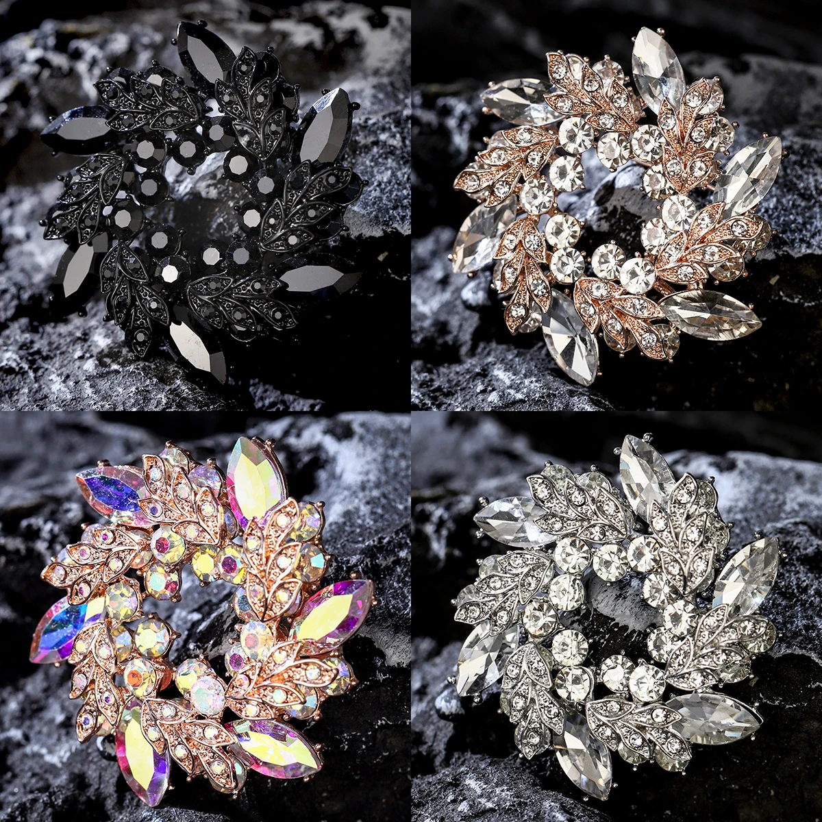 Delicate Rhinestone Alloy Flower Wreath Small Brooch Banquet Wedding Jewelry For Women Suit Dress Accessories