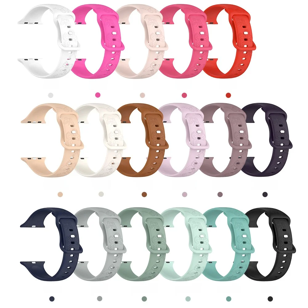 Watch Strap For Apple Watch Full Range Of Wristband Silicone butterfly And Rose Pattern Durable Sport Smartwatch Band Men Women