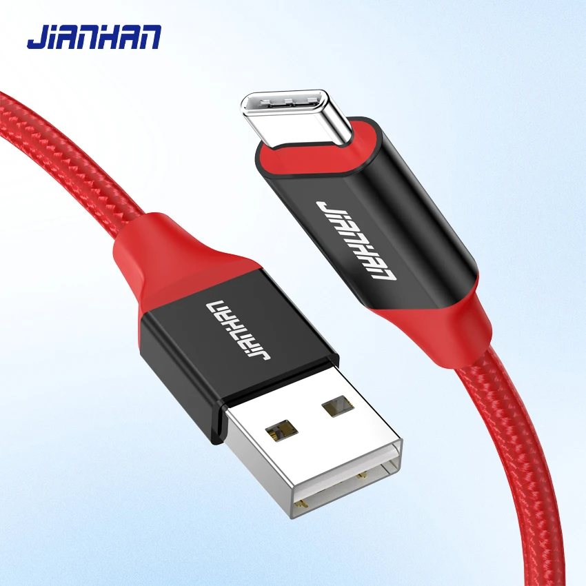 JianHan USB C Cable Fast Charging Braided Type C Cable for iPhone 15 Samsung S22 S10 S9 S8 LG HTC Xiaomi Huawei USB C Data Cable