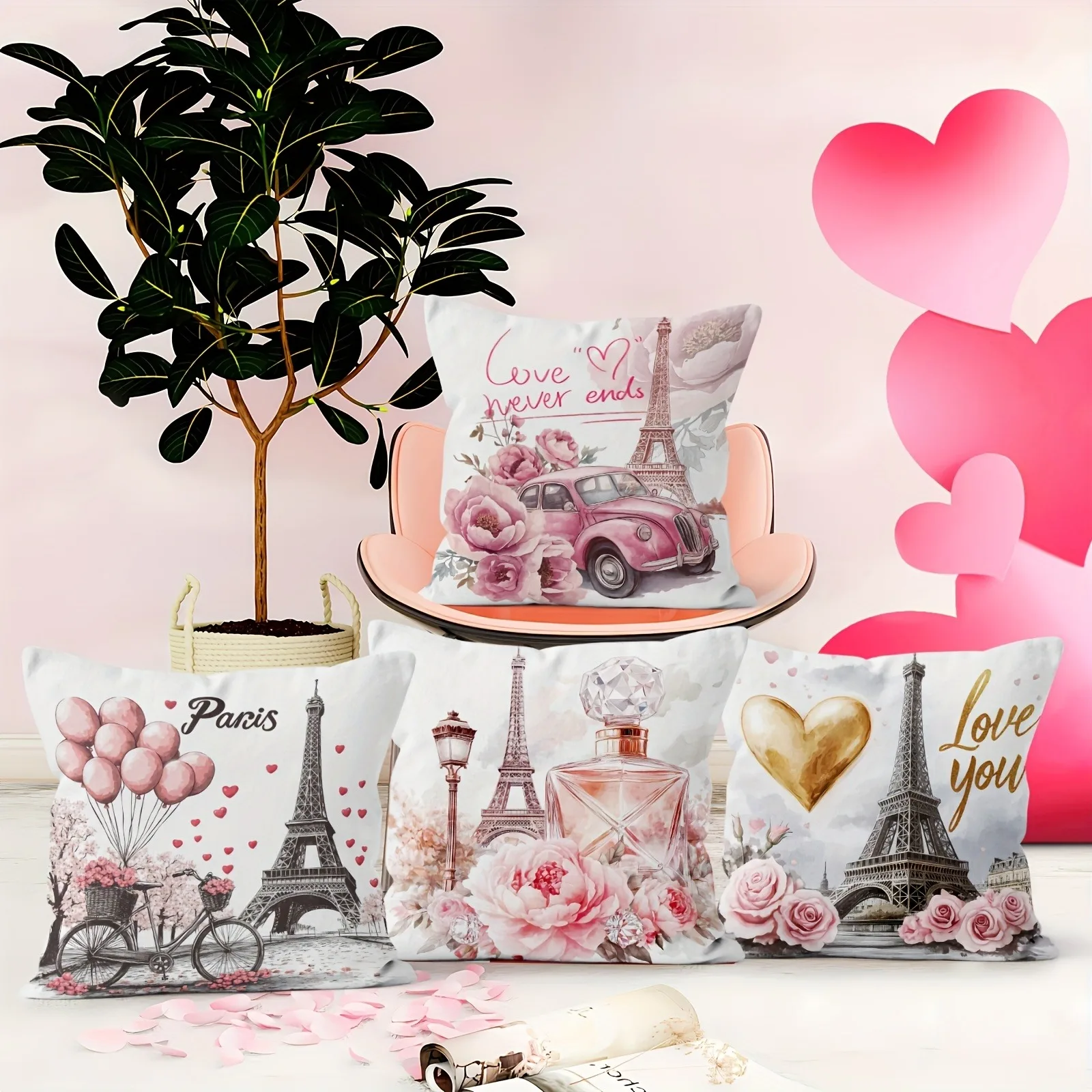 1/4pcs Paris Romance: Eiffel Tower & Love-Themed Pillowcases for Valentine's Sofa cushion cover home bedroom decoration - view 3