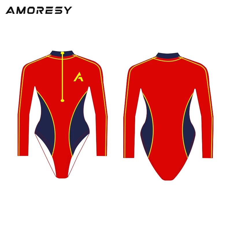 AMORESY Lachesis series long-sleeved color matching double front zipper cosplay casual swimsuit