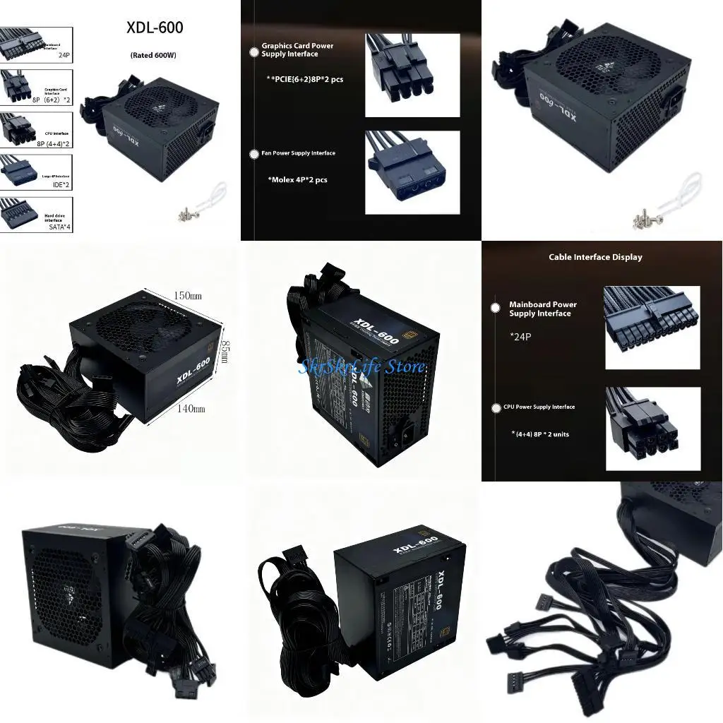 E65E 600 واط مصدر طاقة الكمبيوتر للتعدين، مزود طاقة مزدوج GPU 24Pin #1