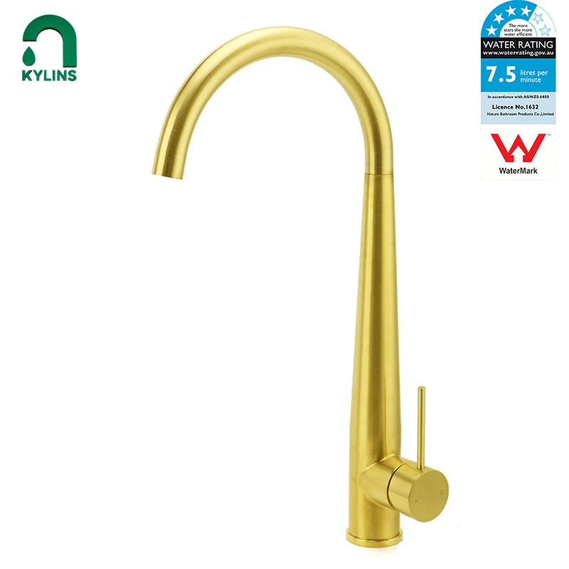 KYLINS Brushed Gold Round Kitchen Tap Laundry Faucet Swivel Sink Mixer Hot Cold Faucet Free Rotation Deck Mounted