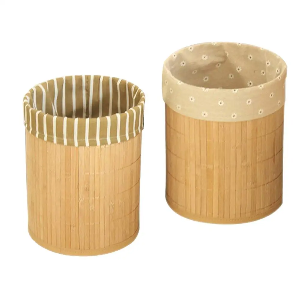Stylish Bamboo Waste Basket Foldable Trash Can Brown Rubbish Bin for Bathroom Bedroom Office Recycling Solution