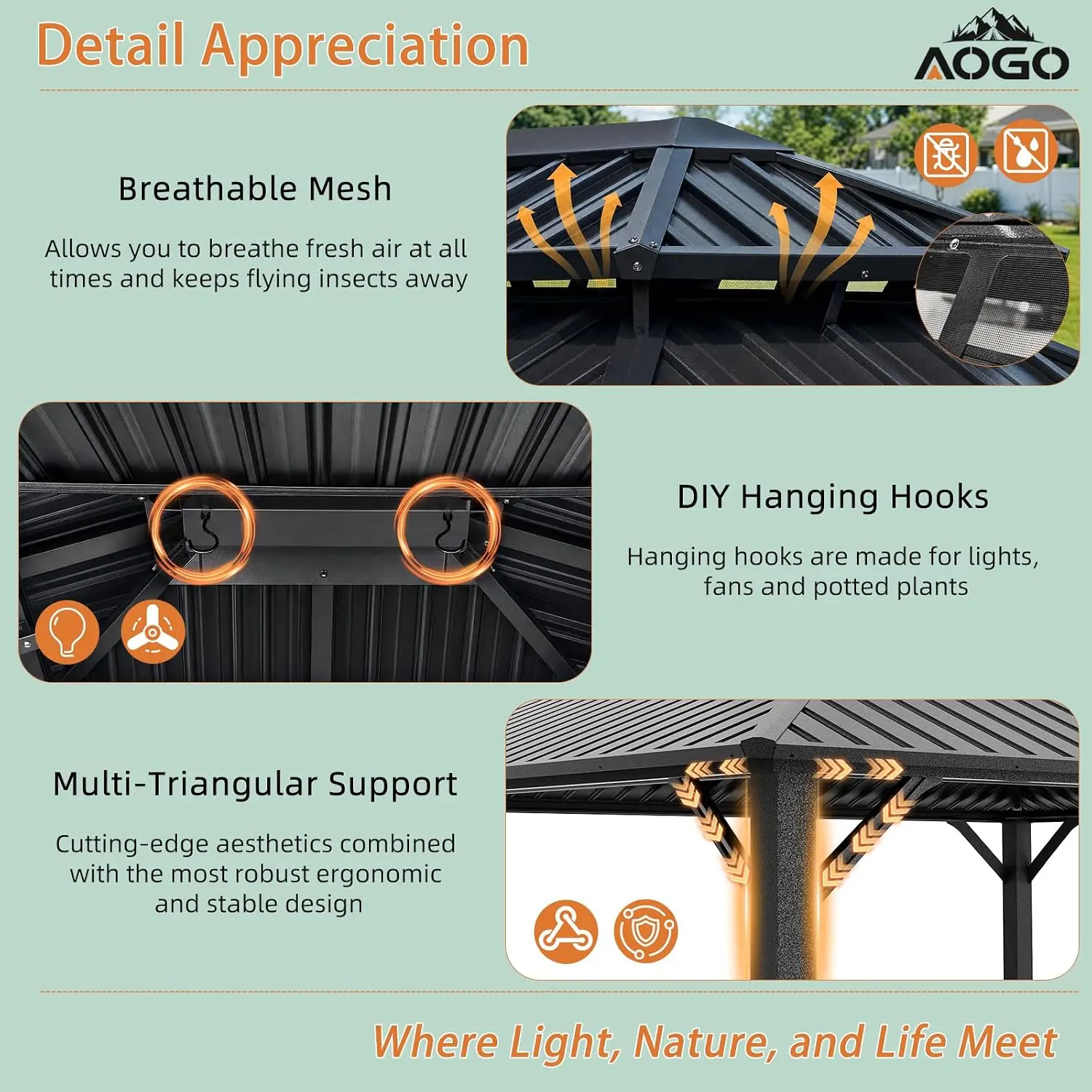 Gazebo Outdoor Gazebos, Hardtop Grill Gazebo Aluminum Galvanized Steel Double Roof Outdoor Gazebos, Pergola Include, Customized