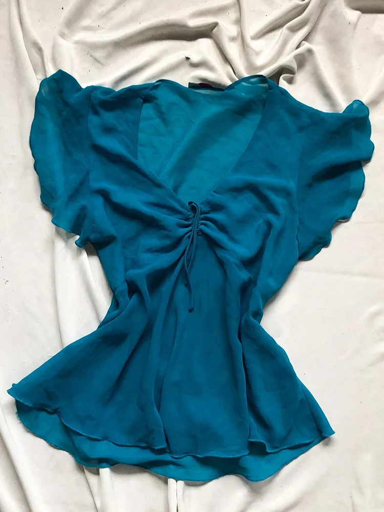 T-shirt in poliestere aderente con stampa casual di fascia alta, design in vita snellente, originale vintage blu ort Sve da donna