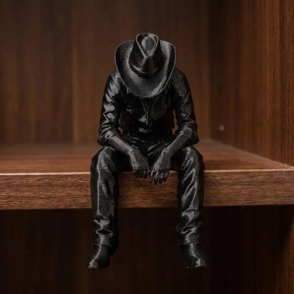 Western Style Sad Sitting Cowboy Sculpture 3D Printed Pensive Cowboy Figurine Ornament Lonely Vintage Melancholy Cowboy Figurine