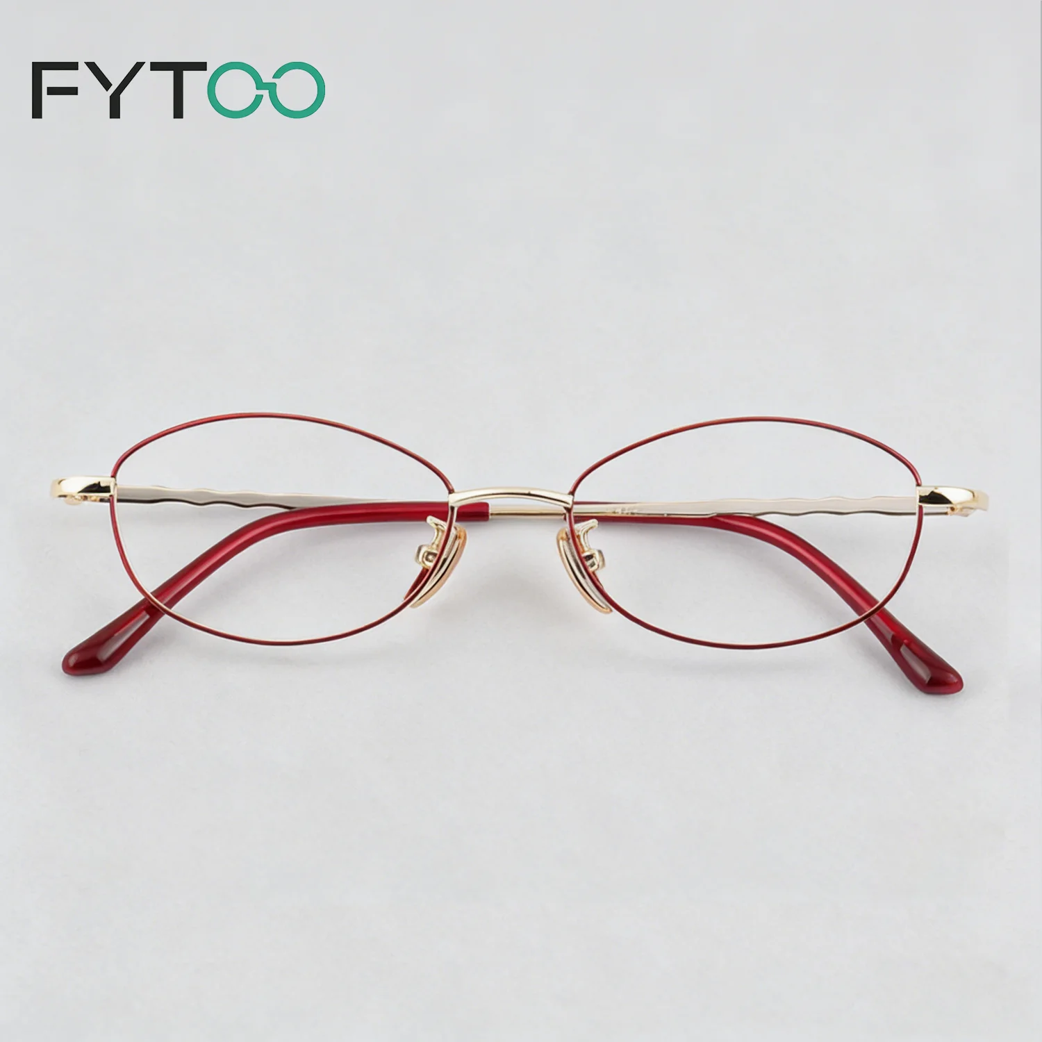 

FYTOO Vintage Oval Metal - Frame Fashion Glasses: Elegant Red & Gold for Daily Glam 6111HJ