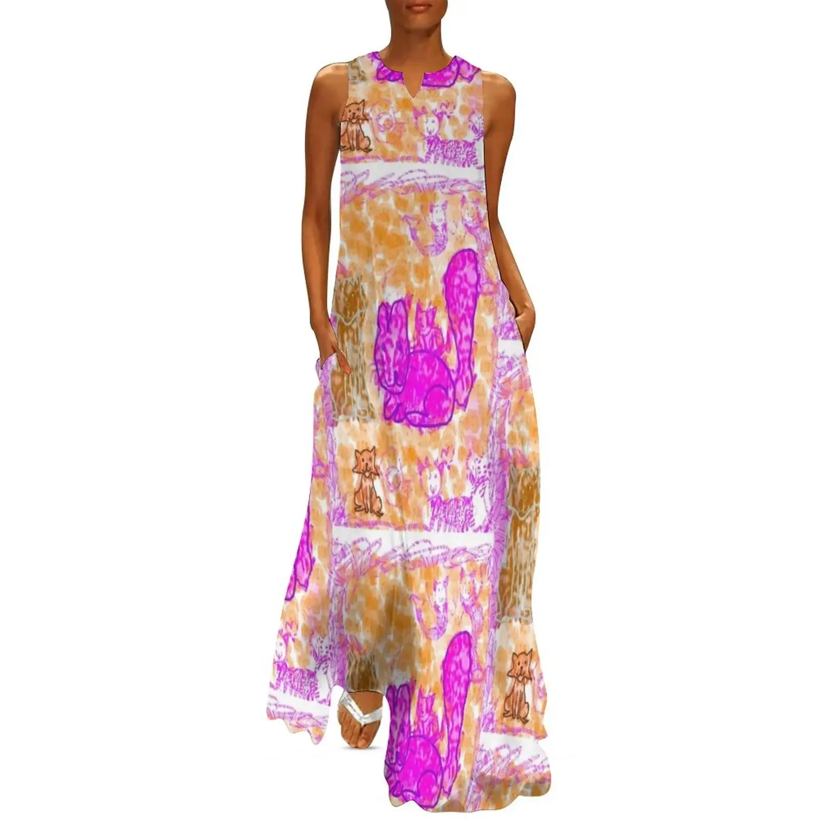 

Kitten Family Long Dress women's clothing trend 2025 dresses ladies 2025 summer Summer skirt summer dress daily Dress