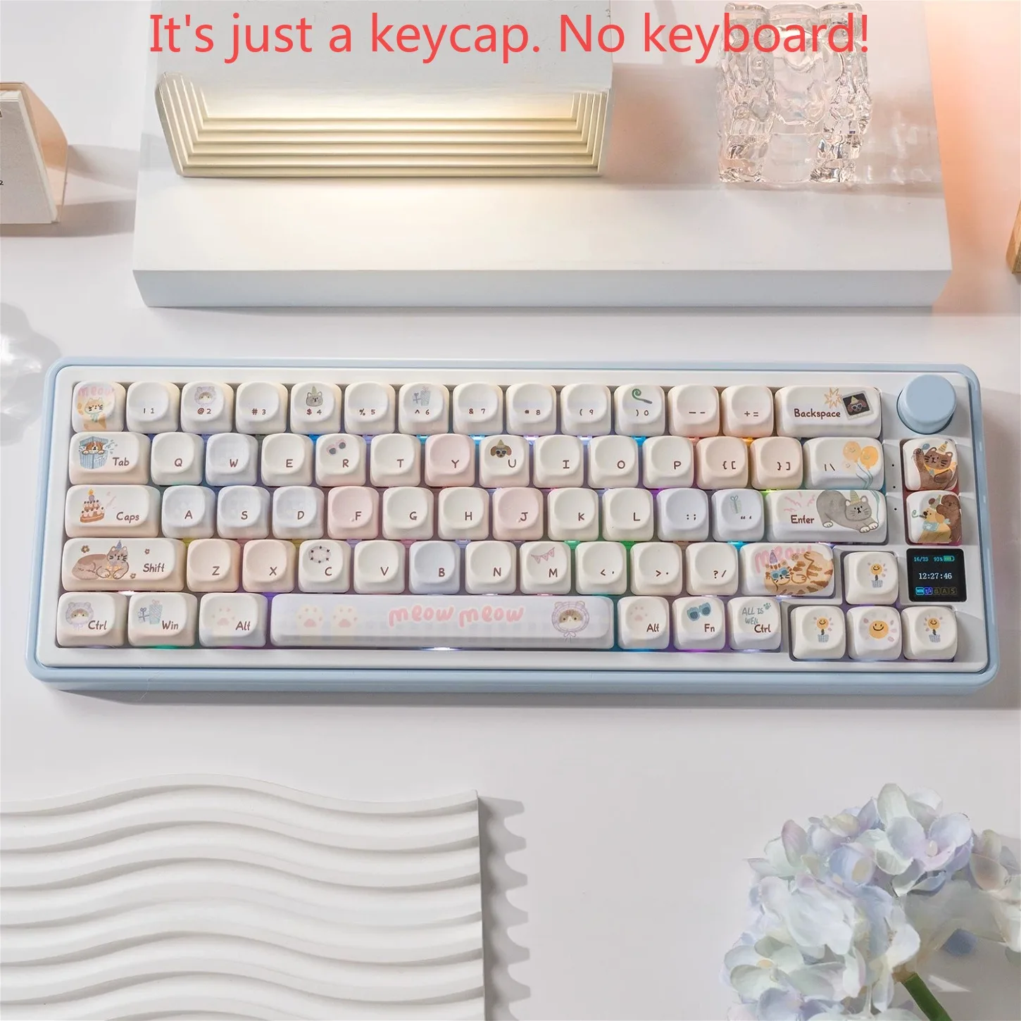 MO Profile Cute Cat Dog Paradise Keycaps 143 Keys Blue Pink Round PBT Keycap Set for 61 68 75 84 87 98 108 Mechanical Keyboar