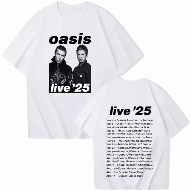 

Футболки Oasis Live 25 Tour для мужчин и женщин, летние повседневные рубашки с круглым вырезом и короткими рукавами, подарок для фанатов, одежда для мальчиков, одежда для девочек 2025 Y2K