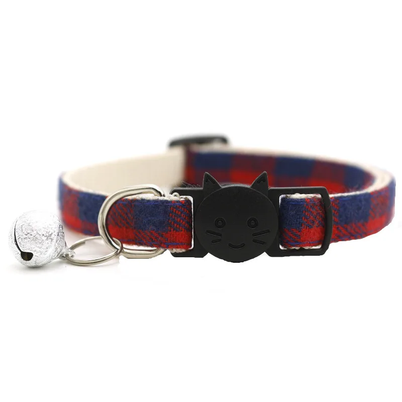 High Quality Pet Cat Collar Safety Buckle Buckle Plaid with Bell Adjustable Suitable Kitten Puppy Supplies 19cm-32cm, 1 Piece