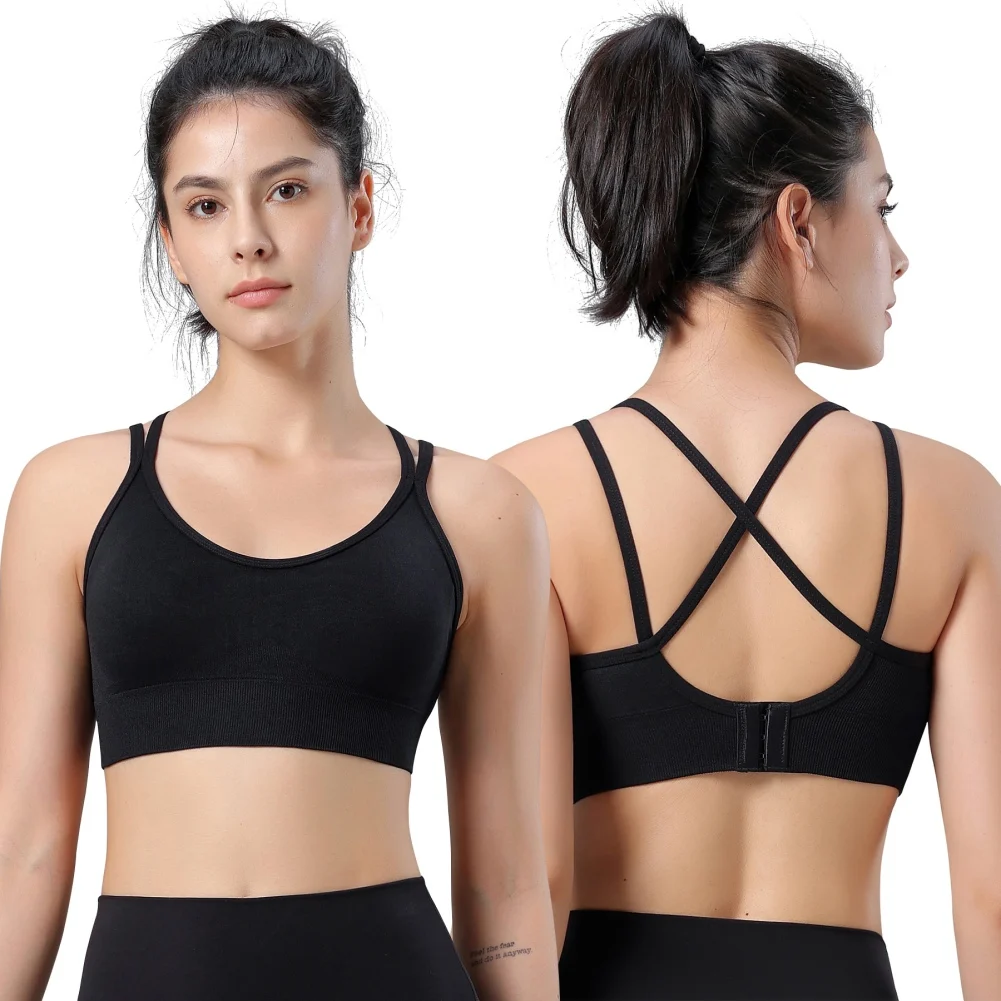 Cross Back Shockproof Sport Bra No Trace Removable Pad Bra High Elastic Fitness Wireless Bralette Woman Underwear