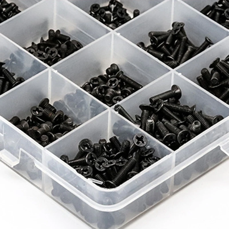 

ABVG-720Pcs Countersunk Flat Head Mini Screw Set M1.4 M1.7 M2 M2.5 M3 Carbon Steel Computer Notebook Laptop Screws Kit