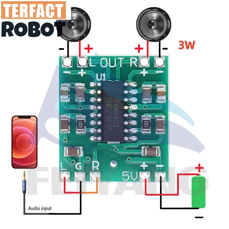 PAM8403 سوبر مضخم رقمي صغير مجلس 2*3 واط فئة D مضخم رقمي مجلس كفاءة 2.5 إلى 5 فولت USB امدادات الطاقة