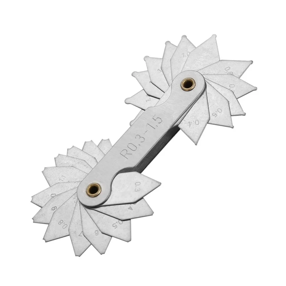 Stainless Steel Radius Fillet Gauge External Internal Concave Convex Thread Pitch Gauge R0.3-1.5MM Measuring Tool