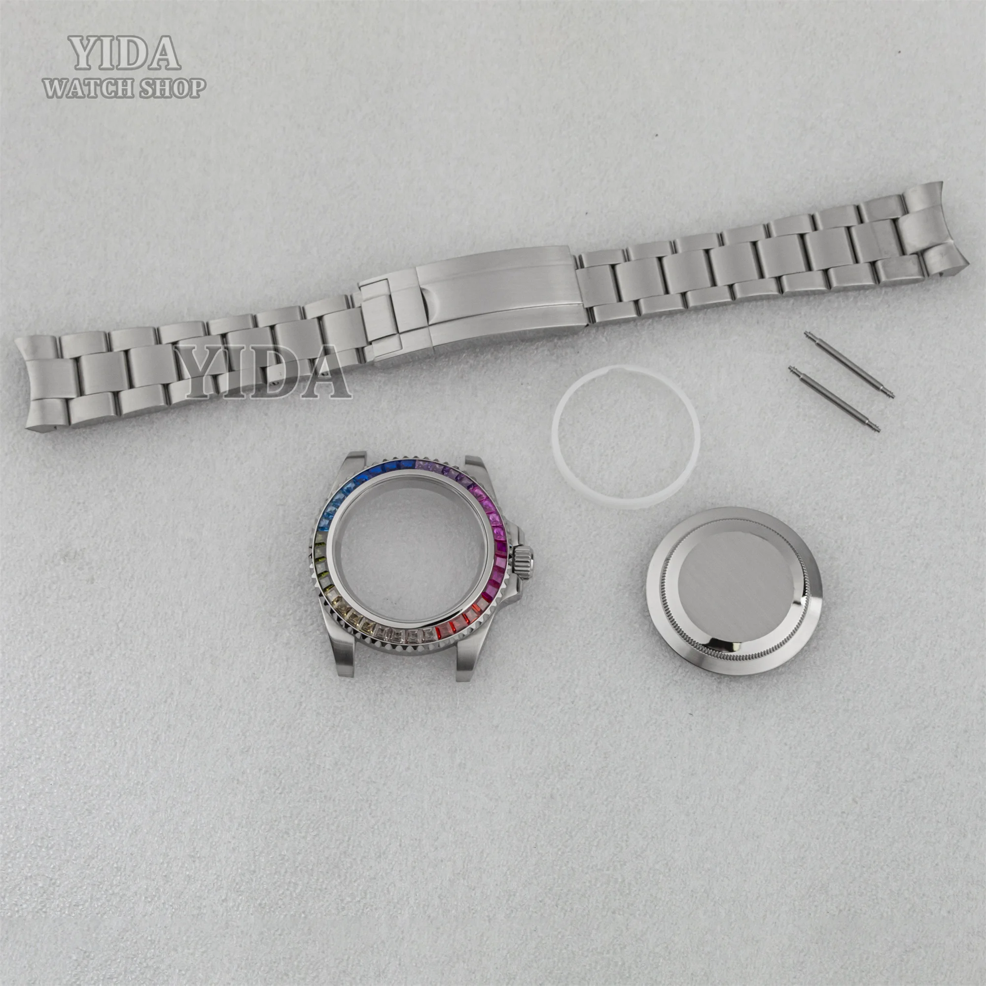 40mm NH35 Diamond Case Watch Band Strap Stainless Steel Solid Back Watch Parts For SUB GMT NH36 Mechanical Movement Accessories