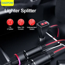 Gadpow 1 to 2 Car Cigarette Lighter Splitter Adapter Power Charger Port 12/24V Plug Socket 2-Way Splitter with Fuse