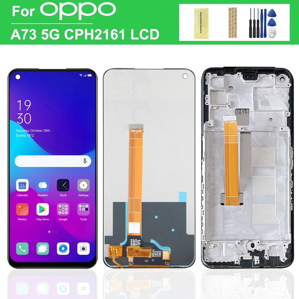 Для Oppo A73 5G ЖК-дисплей Сенсорная панель дигитайзер в сборе для Oppo A73 5G CPH2161 Замена рамки дисплея