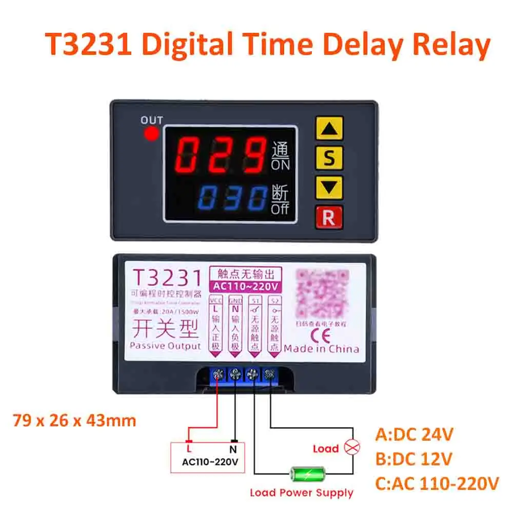 AC 110V 220V 24V T3231 Digital Time Delay Relay LED Display Cycle Timer Control Switch Adjustable Timing Relay Time Delay Switch