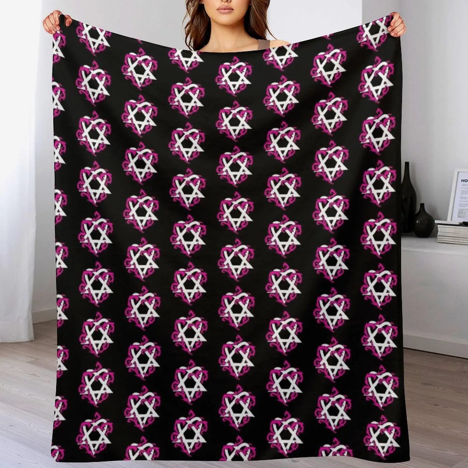 

Ville Valo Heartagram Tattoo Throw Blanket Hairys Hair Winter beds Soft Plaid Blankets