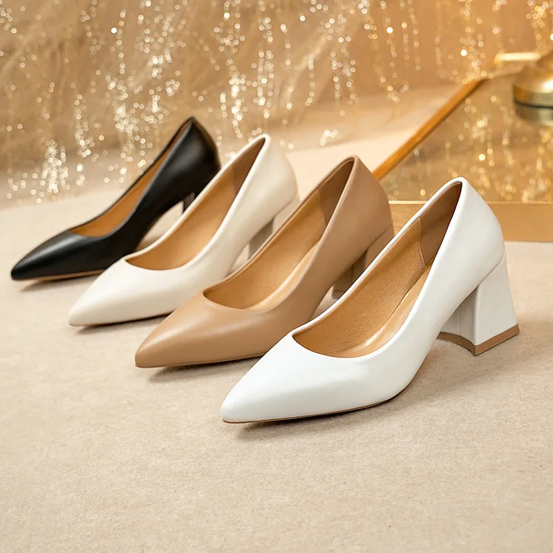 

2026 New Plus-size Sexy Women's Shoes Pointed Toe Block Heel Pumps Elegant Office Work Shoes Solid Color Comfortable Party Heels