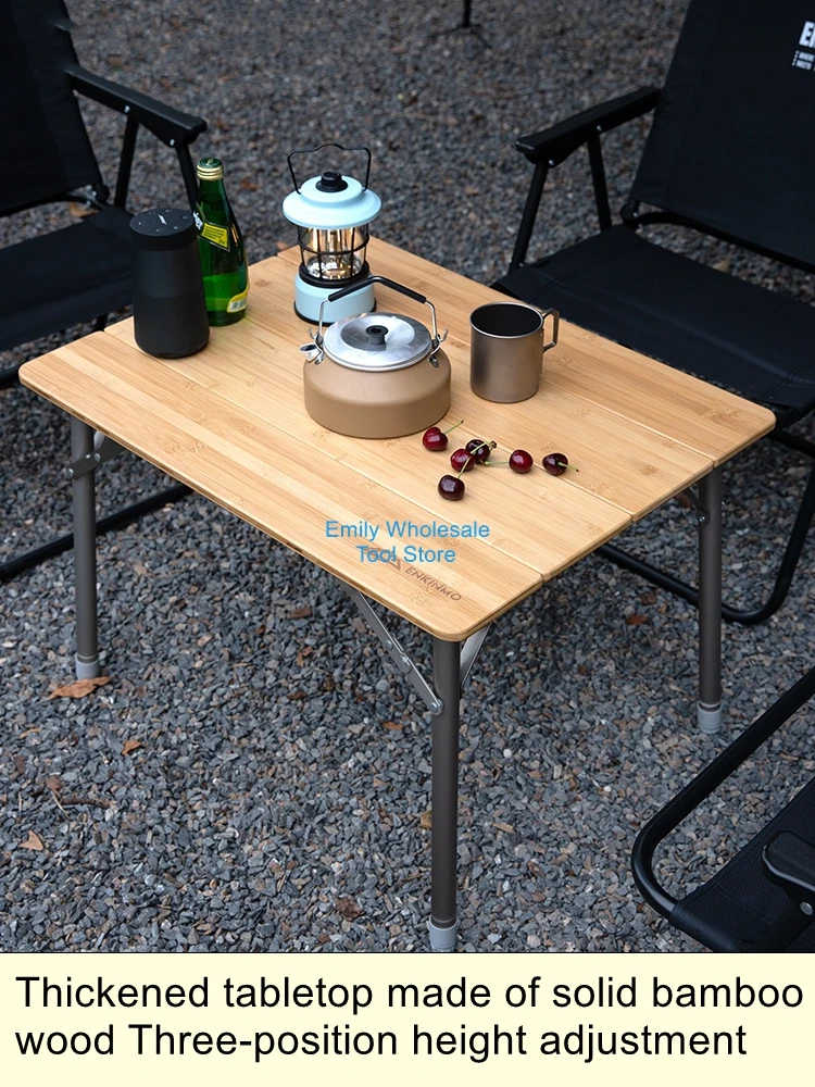 Outdoor Folding Table with Bamboo Top Adjustable Height Camping Table Nanmu Bamboo Wood Folding Table
