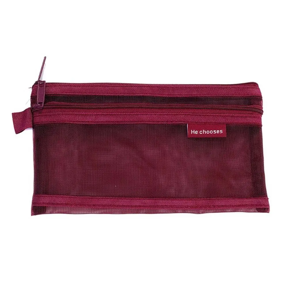 

Hollow Clear Mesh Makeup Bag Solid Color Double Layer Transparent Pencile Bag Small Item Bag Data Cable Storage Bag