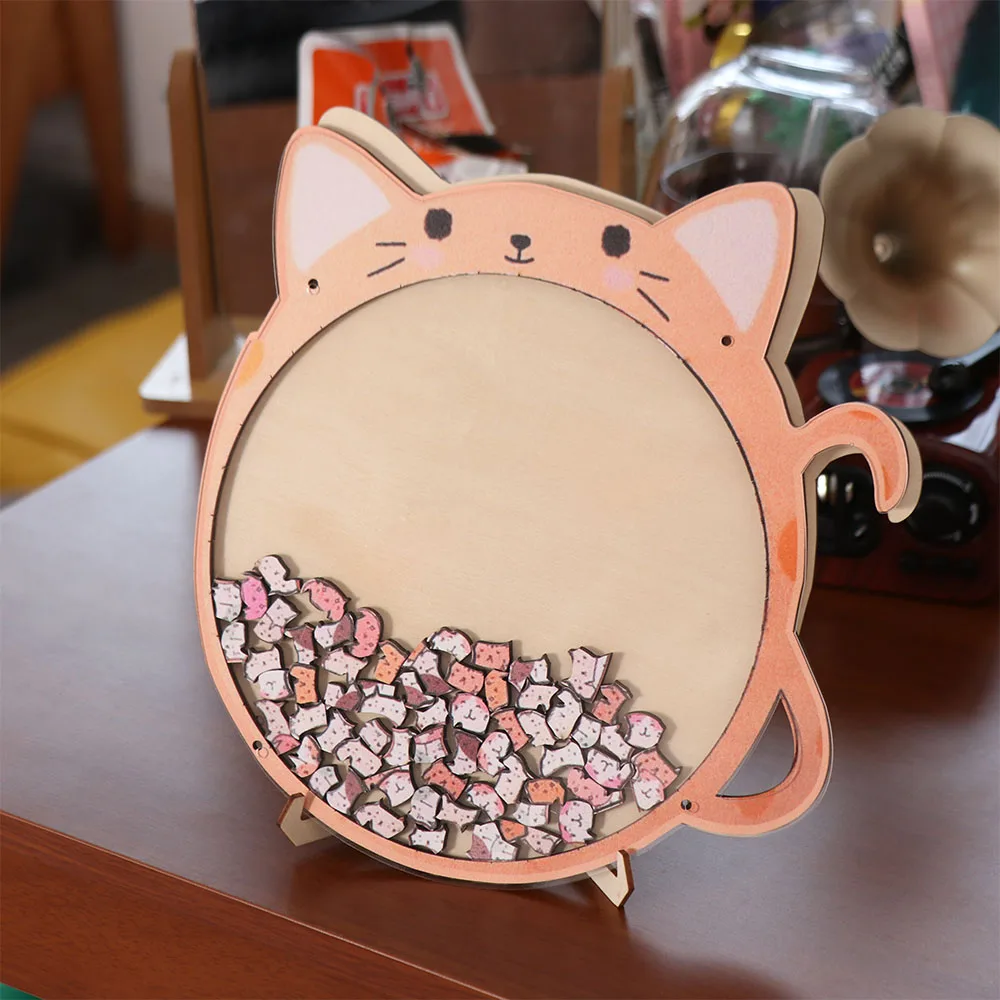 Creative Big Mouth Wooden Puzzle Home Decor Challenging Cat Jigsaw Irregular Cartoon Cat-Shaped Puzzle Halloween Gifts