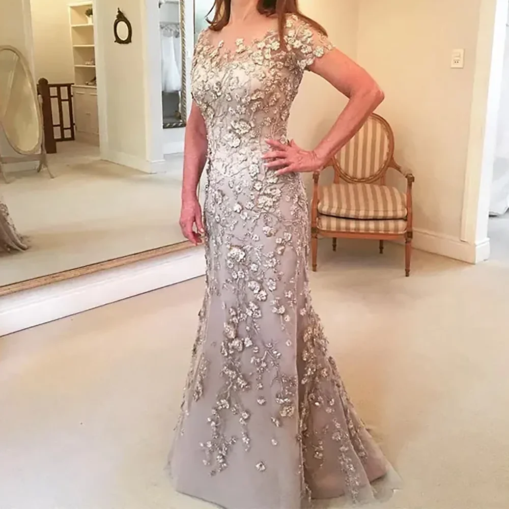 우아한 아플리케 꽃 짧은 소매 인어 공식적인 이브닝 드레스 생일 파티 댄스 파티 드레스 맞춤형