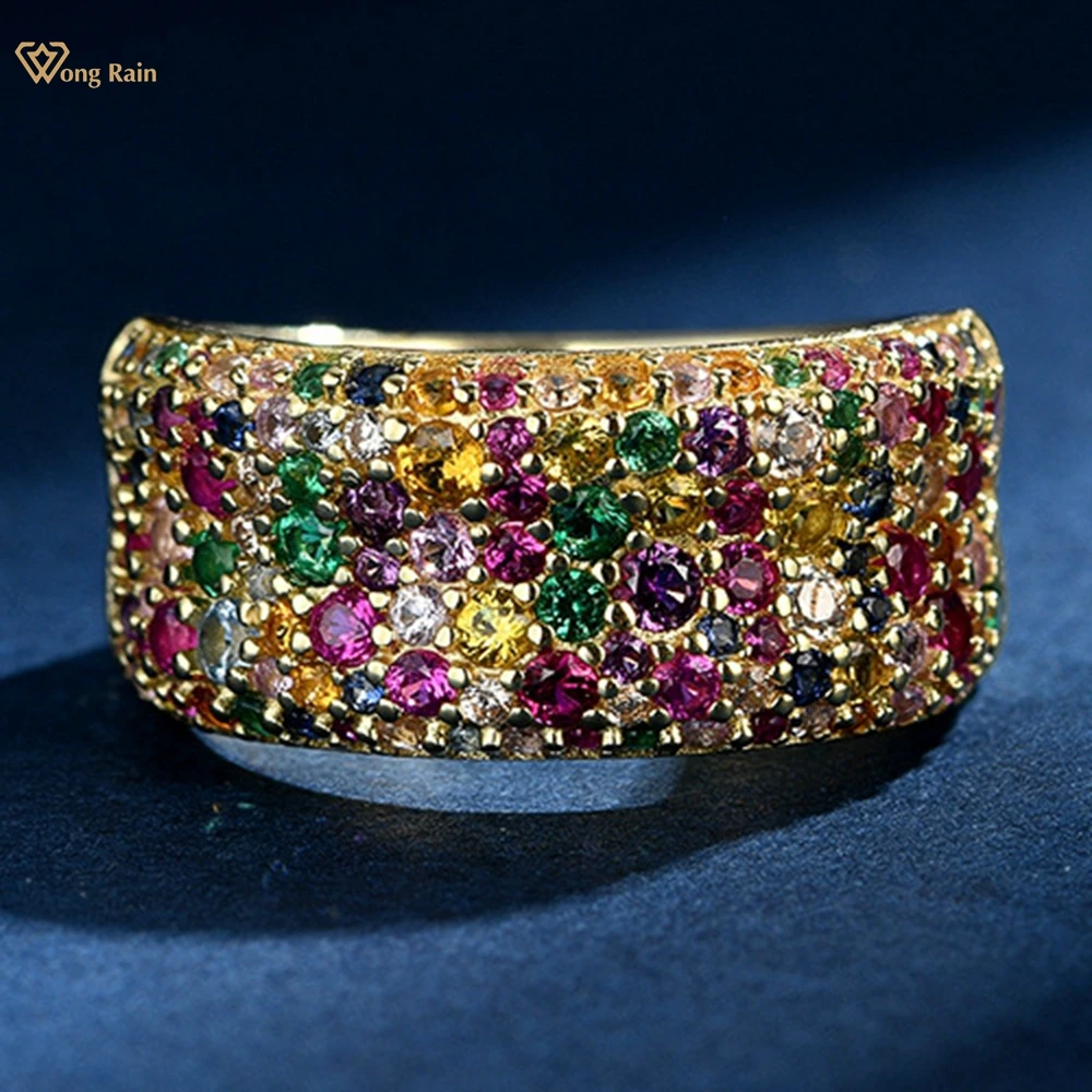 

Wong Rain Vintage 925 Sterling Silver Colorful Lab Sapphire Gemstone Cocktail Party Ring for Women Fine Jewelry Anniversary Gift