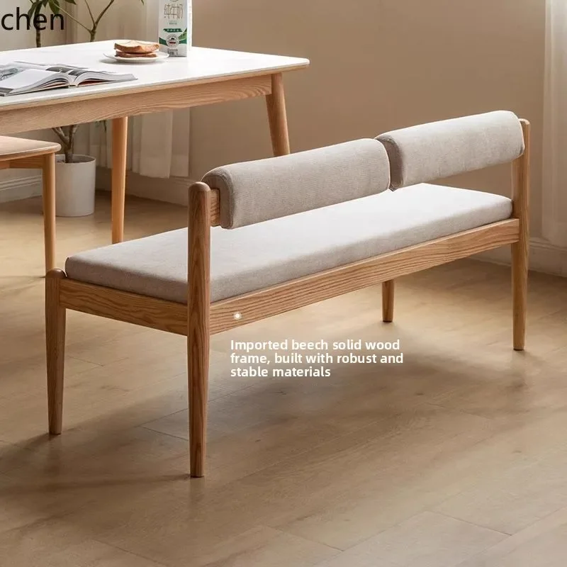 

HT solid wood casual stool soft bag for home restaurant soft bag back bench dining chair shoe changing