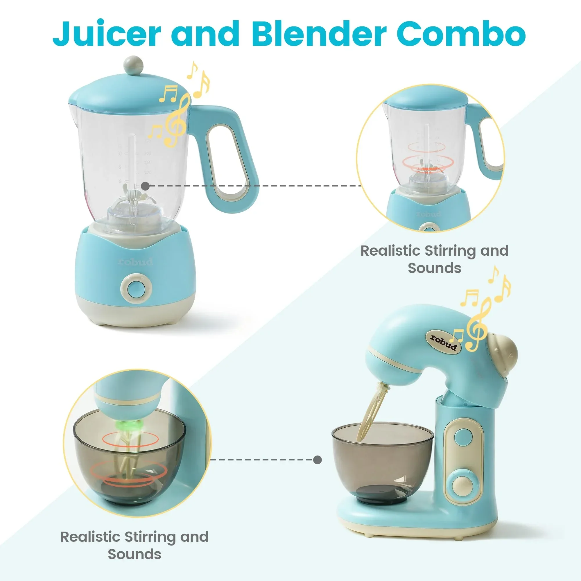 Robotime Robud jogar brinquedos de cozinha brinquedo liquidificador e espremedor de brinquedo 2 conjuntos fingir jogar cozinha com acessórios meninos meninas brinquedos idades 3 +