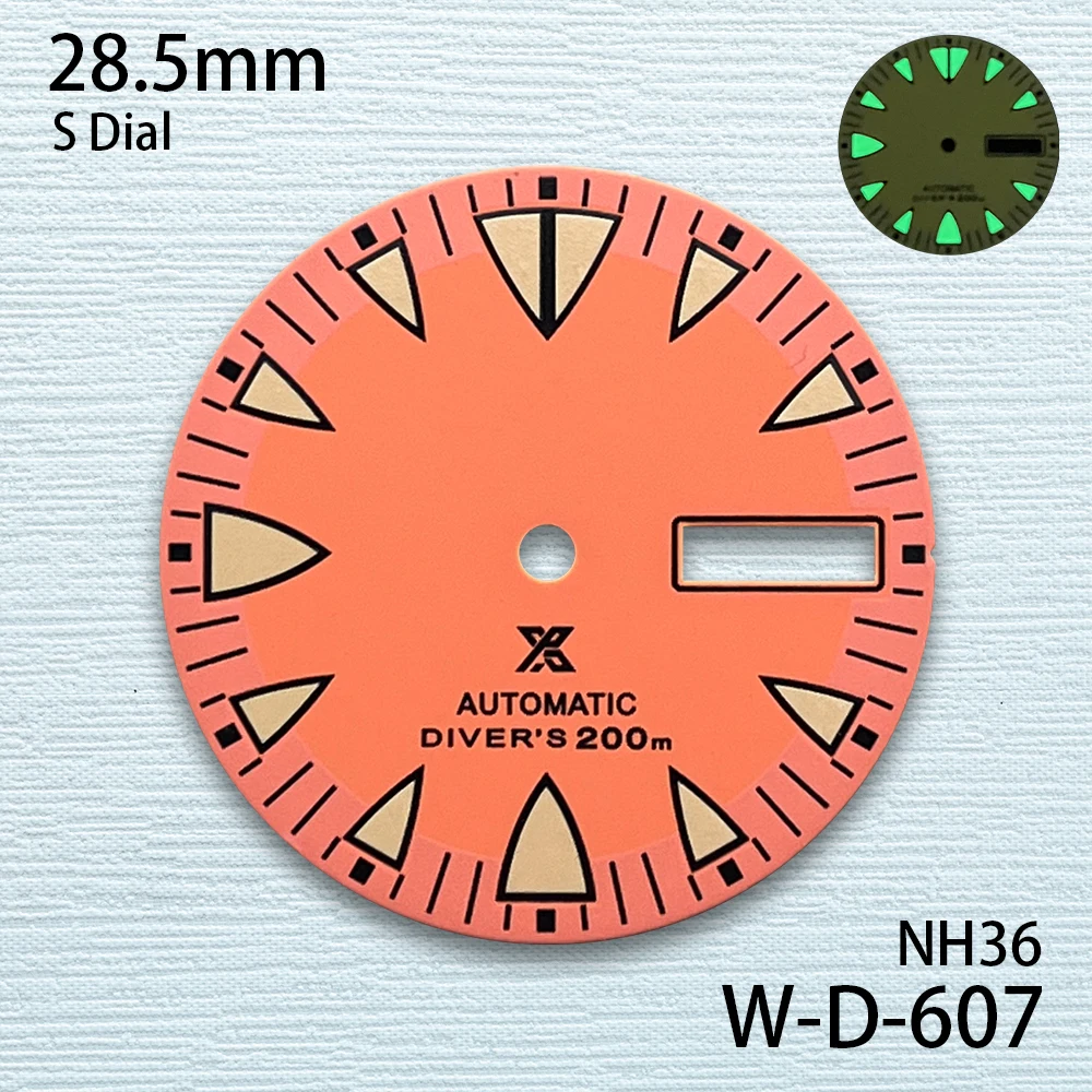 Esfera de buceo con logotipo S de 28,5mm, adecuada para NH36/4R36/NH36A, movimiento automático japonés C3, accesorios de reloj luminosos verdes