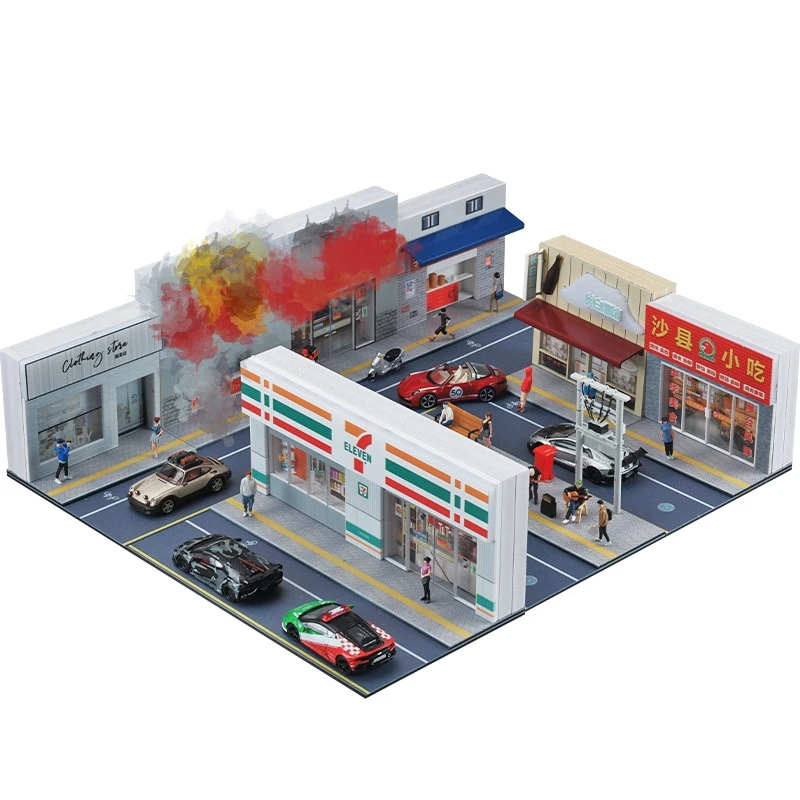 1/64 Car Garage Miniature Scene Figure Dolls City Streetscape Model, Suitable for 1:64 JKM CCA Mini Car PVC Collection Gift