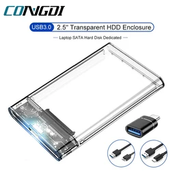 2.5inch HDD SSD Case USB 3.0 Type C Transparent HDD Enclosure，External Hard Drive Disk Case for Laptop SATA Box SSD Harddisk Box