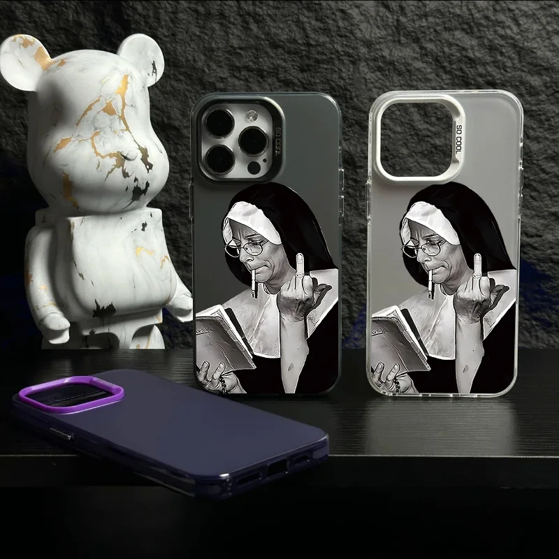 Smoking Nuns Art Aesthetic Phone Case For iPhone 16 15 14 13 12 11 Pro Max Mini XS X XR SE 7 8 Plus Soft Cover