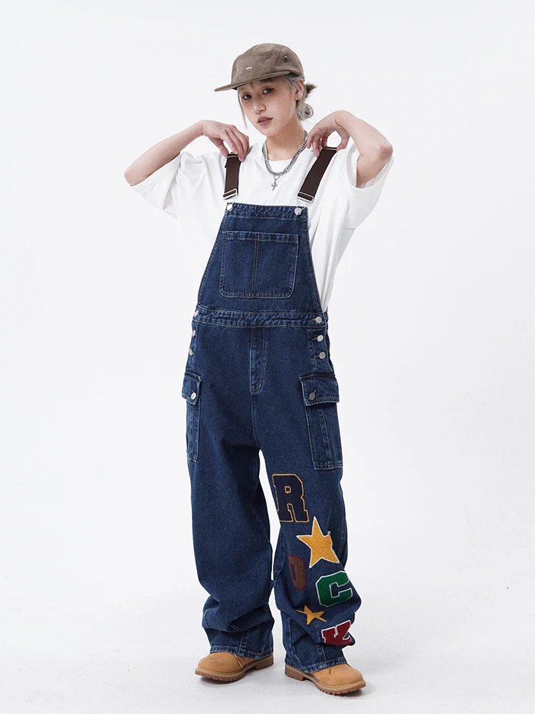 

Loose American Sle Hiphop Denim Overalls Men's Casual High Waist Cotton Stretch Fabric All Seasons Faionable Brand