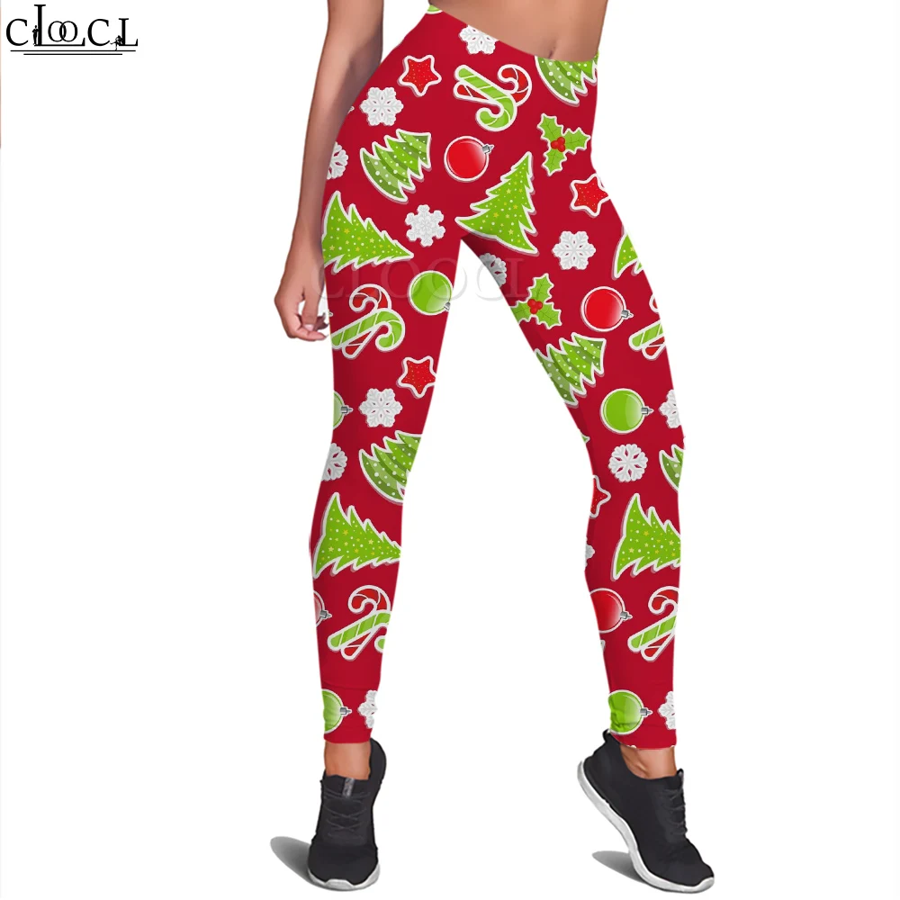 CLOOCL Fashion Women Legging Minimalist Christmas Tree Candy  Printed Trousers for Female Workout Push Up Jogging Yoga Pants