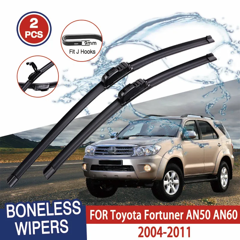 

For Toyota Fortuner AN50 AN60 2004-2011 Car Windshield Wiper U-type Soft Rubber Frameless Bracketless Car Wipers 21"+19"